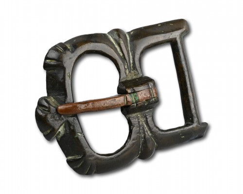 Antiquités - Two large Medieval bronze buckles