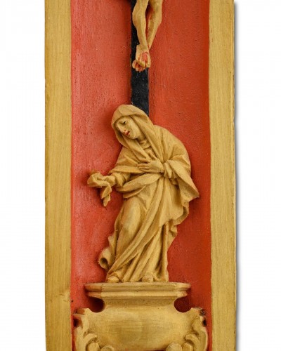 18th century - Pilgrims retable in finely carved boxwood. Germany, Bohemia, 18th century