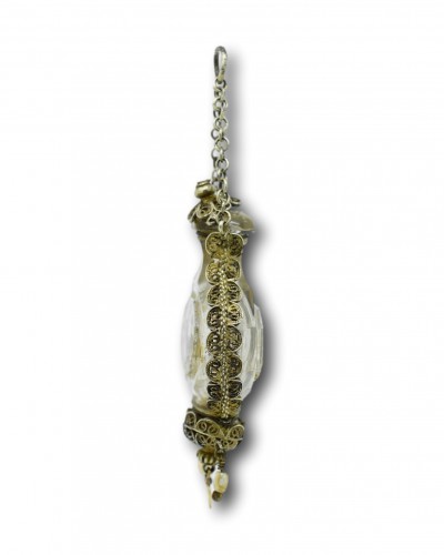 Silver gilt filigree mounted rock crystal flask pendant - 