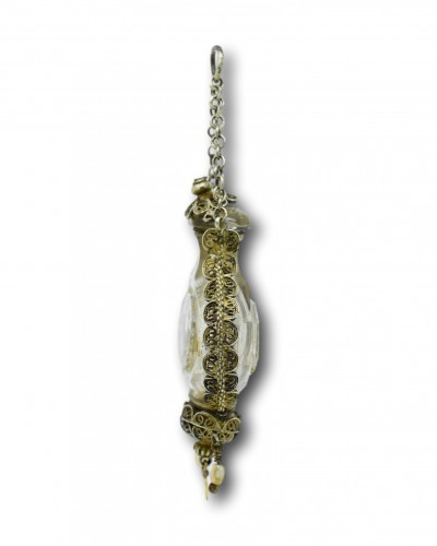 Pendentif flacon cristal de roche monté filigrane et vermeil - Matthew Holder