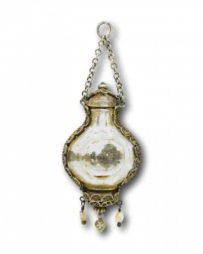 Pendentif flacon cristal de roche monté filigrane et vermeil - 