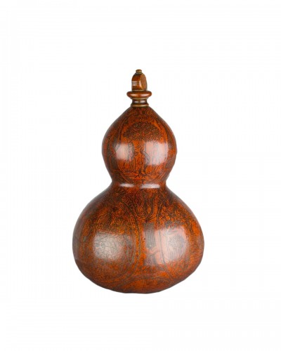 Richly patinated & engraved gourd pilgrims flask18th century