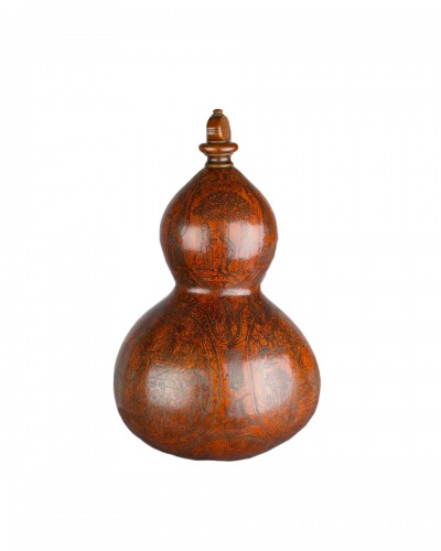 Richly patinated &amp; engraved gourd pilgrims flask18th century