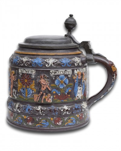  - Pewter mounted stoneware tankard dated 1666