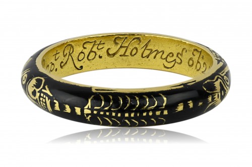 Antique Jewellery  - Enamelled gold Skeleton mourning ring, Rngland first half of the 18th cent