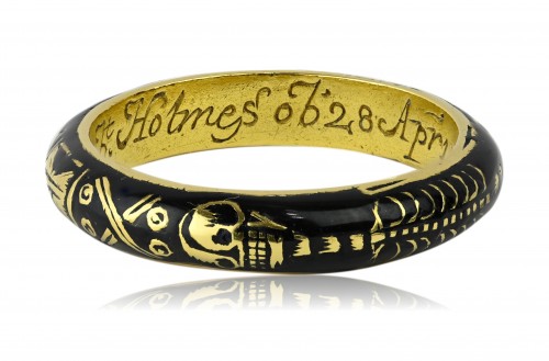 Enamelled gold Skeleton mourning ring, Rngland first half of the 18th cent - 