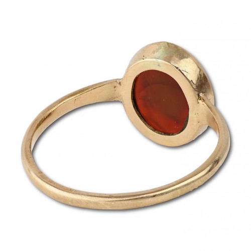 Gold ring with a carnelian intaglio of Zeus-Serapis, Roman, 1st - 2nd centu - Antique Jewellery Style 