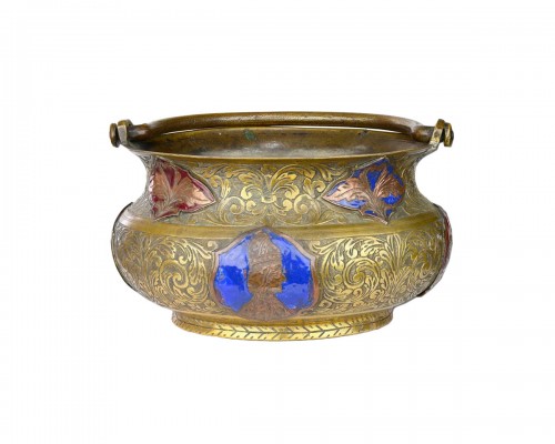 Bronze holy water bucket with enamelled plaques, 17th / 18th centuries