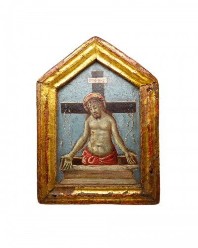 Gilt wood pax painted with the resurrected Christ