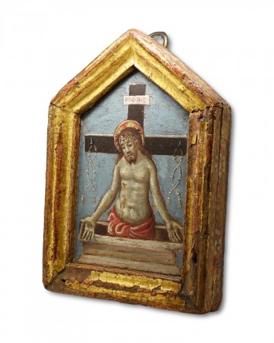 11th to 15th century - Gilt wood pax painted with the resurrected Christ