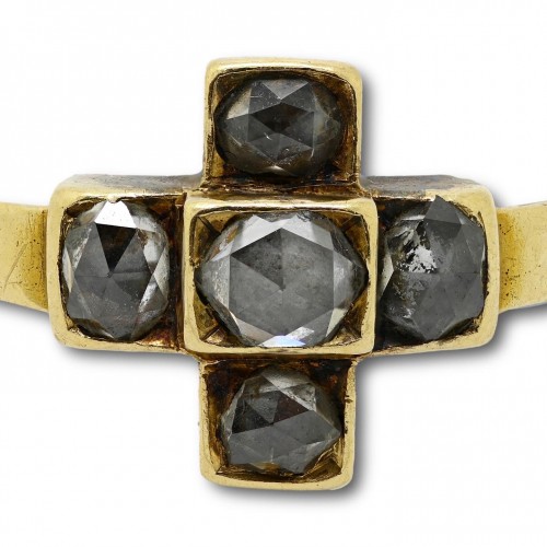 Bague cruciforme ornée de cinq diamants taille rose - Bijouterie, Joaillerie Style 