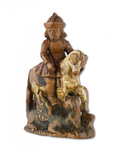 Objets de Curiosité  - Pièce d'échecs miniature représentant Saint Georges terrassant le dragon