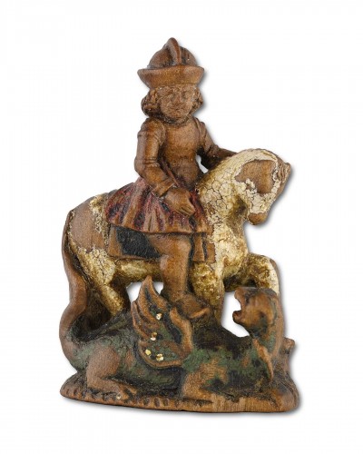 Antiquités - Miniature chess piece of Saint George slaying the dragon