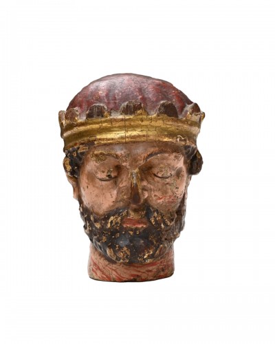 Polychromed wooden head of a decapitated king, France 18th century