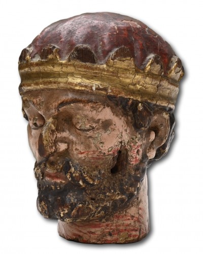  - Polychromed wooden head of a decapitated king, France 18th century