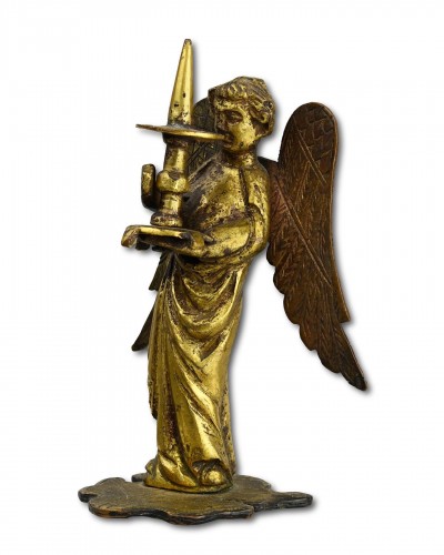 Medieval gilt bronze of a torchere bearing angel - 