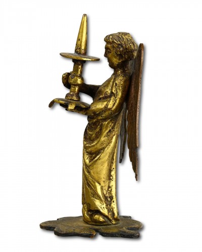 Medieval gilt bronze of a torchere bearing angel - 