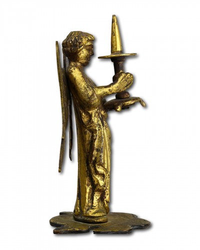  - Medieval gilt bronze of a torchere bearing angel