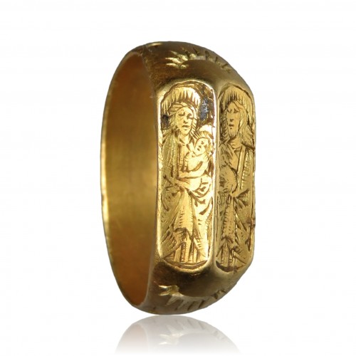 Bijouterie, Joaillerie  - Bague iconographique avec Saint Jean et la Vierge