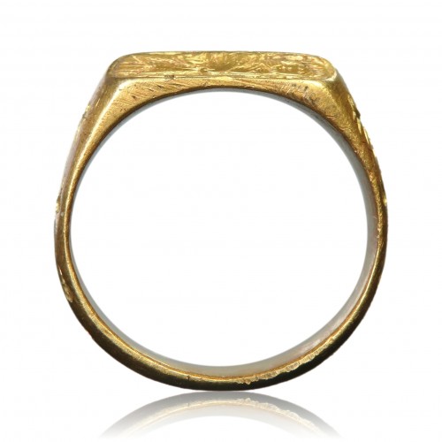 Iconographic finger ring with Saint John and the Virgin - 
