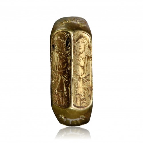 Antiquités - Iconographic finger ring with Saint John and the Virgin