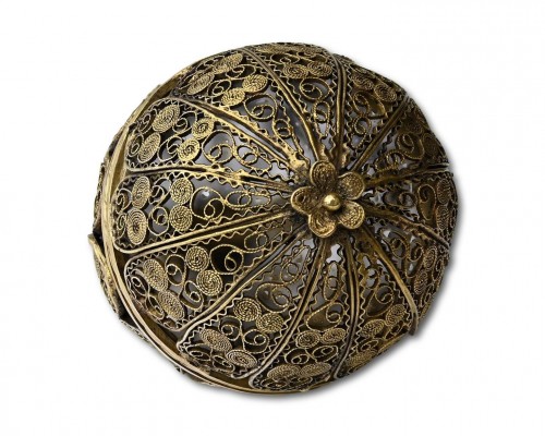 Large filigree silver gilt ball form pomander - 