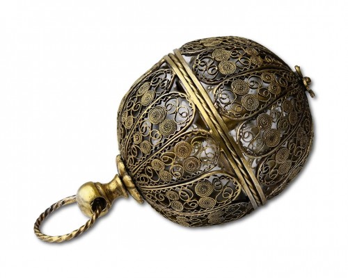  - Large filigree silver gilt ball form pomander