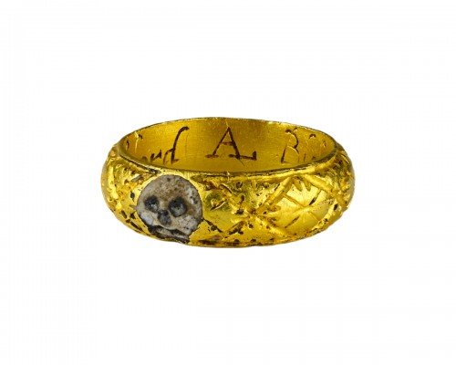 Gold and enamel memento mori ring