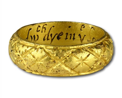 Gold and enamel memento mori ring - 