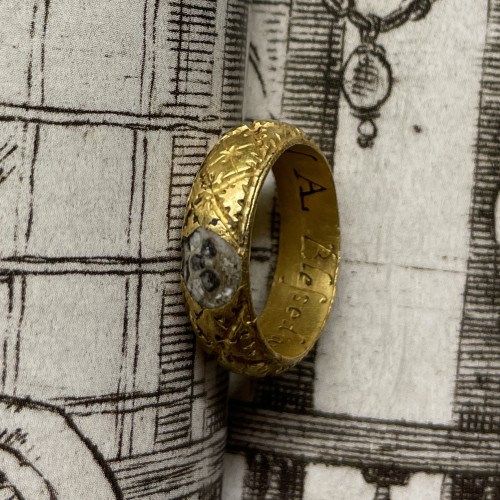 Antiquités - Bague memento mori en or et émail