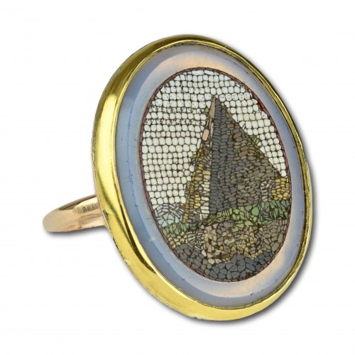 Antique Jewellery  - Gold ring set with a micromosaic of the Pyramid of Caius Cestius