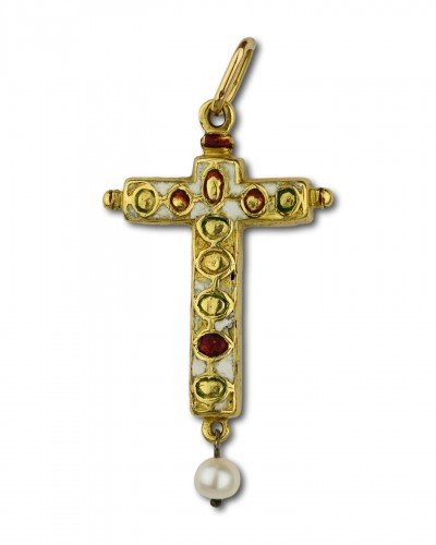 Pendentif croix en or et émail avec émeraudes taillées en table - Bijouterie, Joaillerie Style 