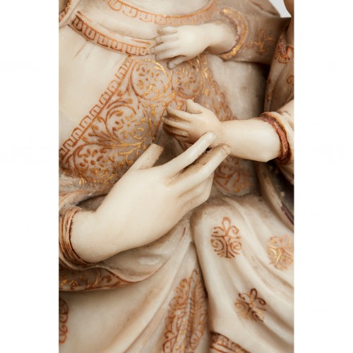 Antiquités - Grande sculpture en albâtre de la Madone de Trapani XVIIIe siècle