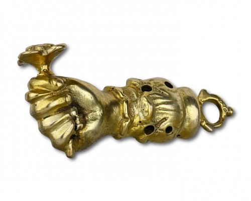 Antique Jewellery  - Silver gilt pomander pendant in the form of a figa, Germany early 17th cent