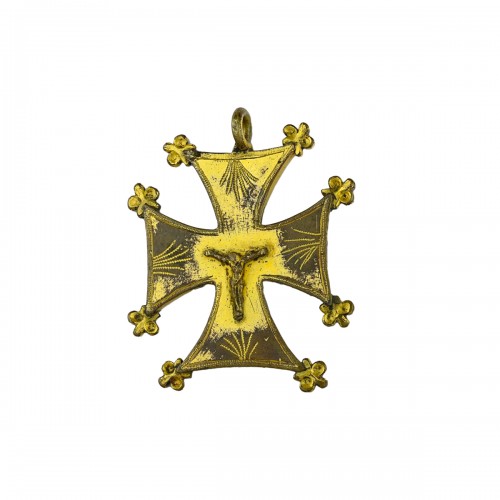 Importante croix pectorale médiévale en bronze doré, France XVe siècle