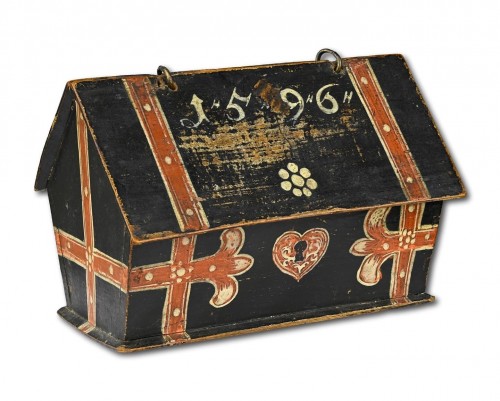  - Coffret miniature en hêtre peint daté de 1592, Allemagne fin XVIe siècle