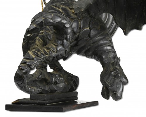 Antiquités - Ebonised wooden sculpture of a dragon, England 19th century