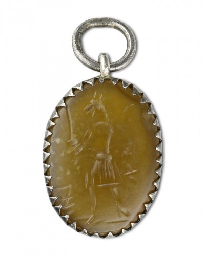 Religious Antiques  - Silver pendant with gnostic intaglio of Anubis 2nd-3rd Century AD.