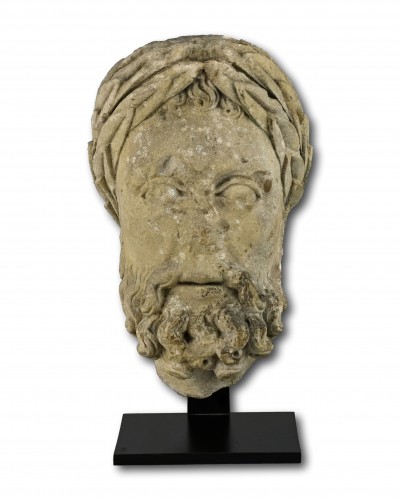 Sculpture  - Importante tête en pierre d'un empereur