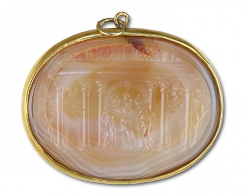 Large agate intaglio depicting the marriage of the Virgin - Religious Antiques Style 