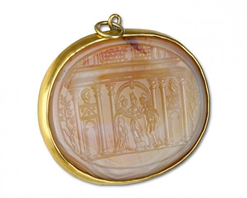 Religious Antiques  - Large agate intaglio depicting the marriage of the Virgin