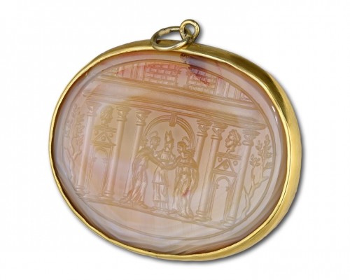 Antiquités - Grande intaille en agate représentant le mariage de la Vierge, Italie XVIIe siècle