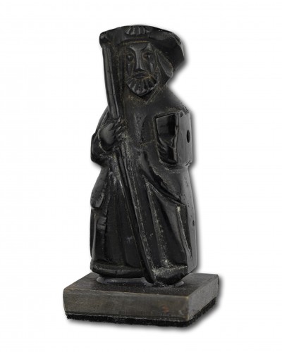 Figure de jais de Saint Jacques le Majeur. Saint-Jacques de Compostelle 15-16e siècle - Objets de Curiosité Style 