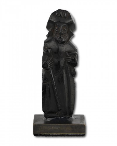 Objets de Curiosité  - Figure de jais de Saint Jacques le Majeur. Saint-Jacques de Compostelle 15-16e siècle