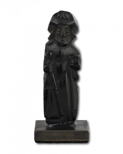 Antiquités - Figure de jais de Saint Jacques le Majeur. Saint-Jacques de Compostelle 15-16e siècle