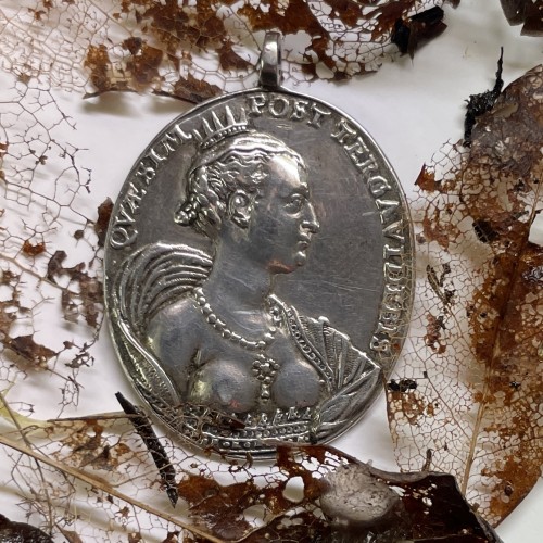Silver vanitas medal with a skeleton &amp; the bust of a woman, Germany17th ce - 