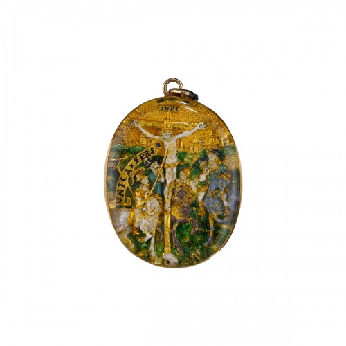 Renaissance gold & enamel relief of the crucifixion. South Germany 16th cen