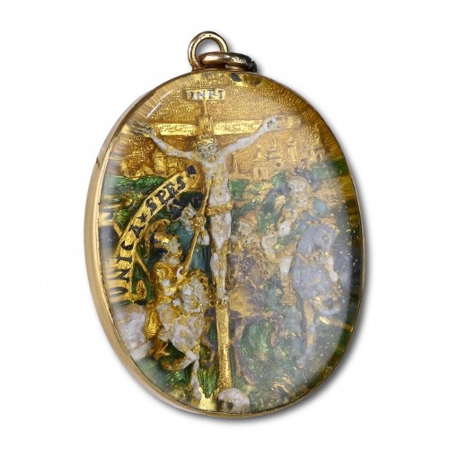  - Renaissance gold &amp; enamel relief of the crucifixion. South Germany 16th cen