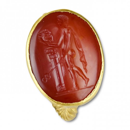 Bague en or avec une intaille en cornaline d'Hermès Kriophoros, 1er siècle av JC - Matthew Holder