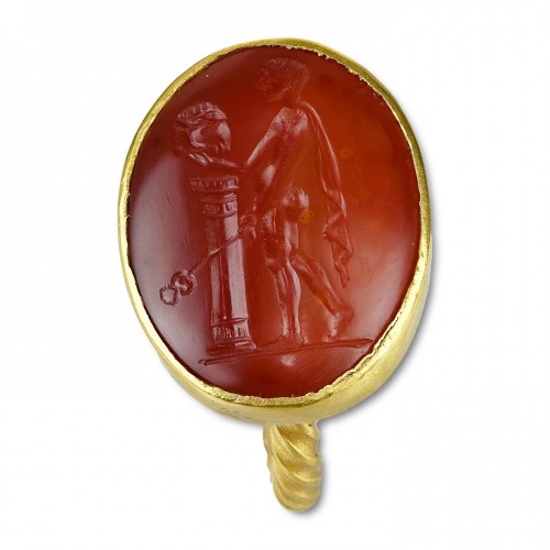 Avant JC au Xe siècle - Bague en or avec une intaille en cornaline d'Hermès Kriophoros, 1er siècle av JC